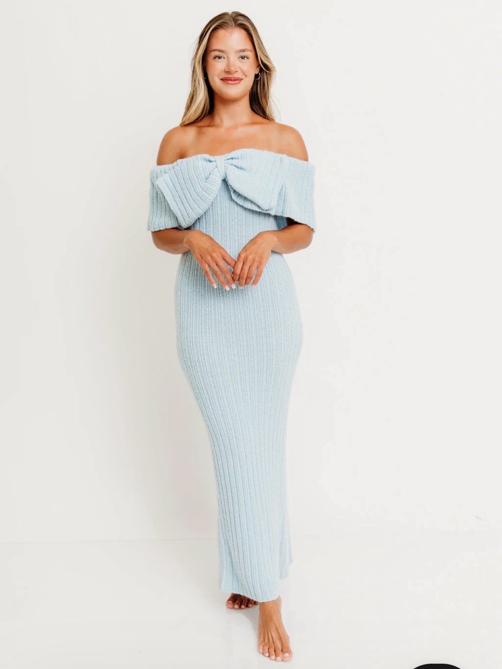 Aston Bow Front Maxi Sweater Dress in Ice Metal